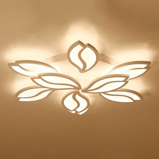 Artistic White LED Semi Flush Ceiling Light with Acrylic Leaf Design for Living Room