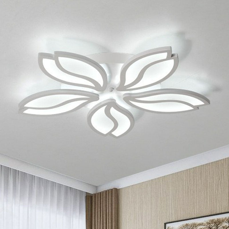 Artistic White LED Semi Flush Ceiling Light with Acrylic Leaf Design for Living Room
