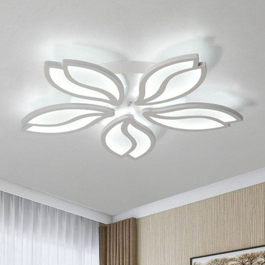 Artistic White LED Semi Flush Ceiling Light with Acrylic Leaf Design for Living Room
