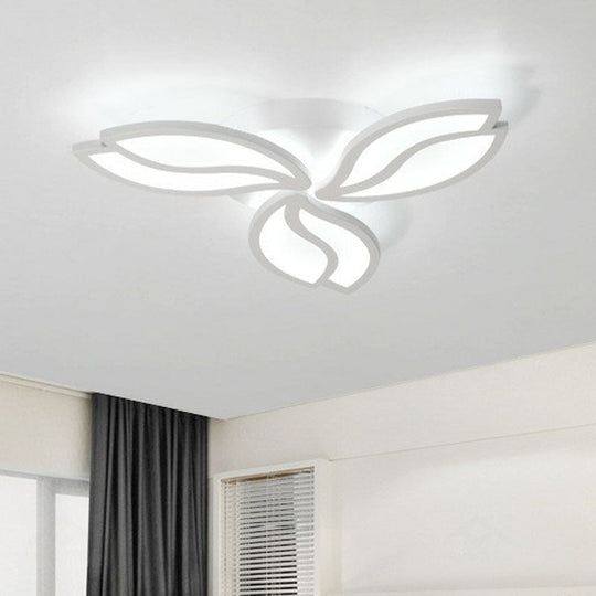 Artistic White LED Semi Flush Ceiling Light with Acrylic Leaf Design for Living Room