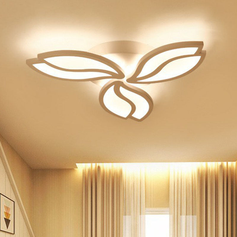 Artistic White LED Semi Flush Ceiling Light with Acrylic Leaf Design for Living Room