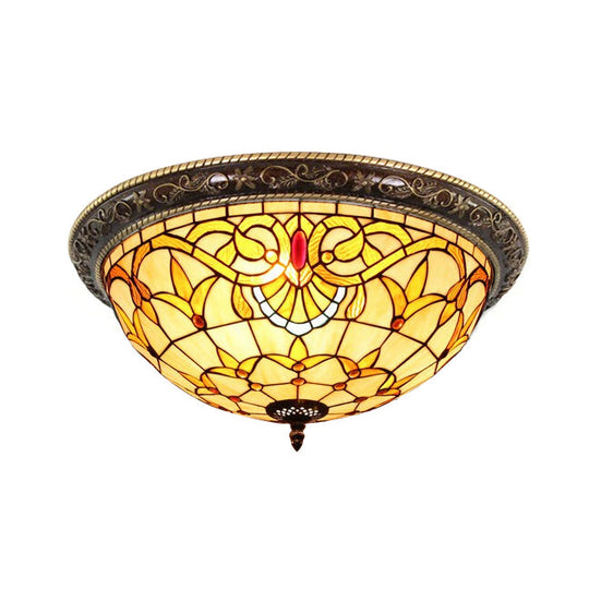 Victorian Stained Glass Half Globe Ceiling Light for Bedroom - Beige, 16"/19.5", 4 Lights, Flush Mount Fixture