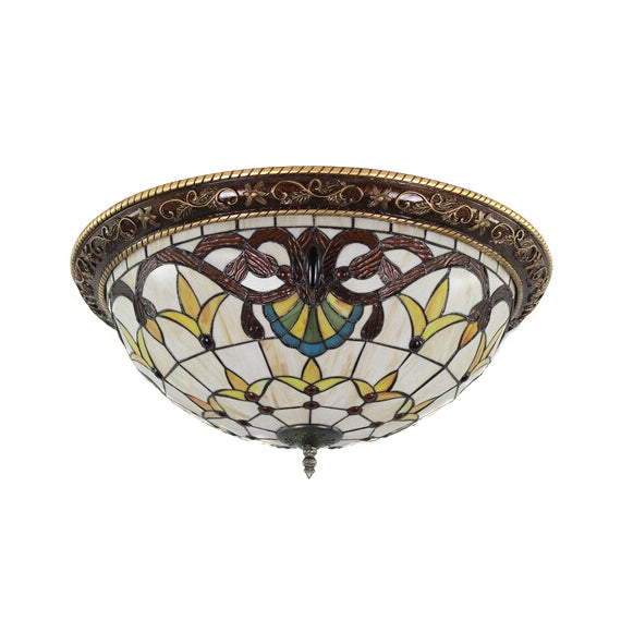 Victorian Stained Glass Half Globe Ceiling Light for Bedroom - Beige, 16"/19.5", 4 Lights, Flush Mount Fixture
