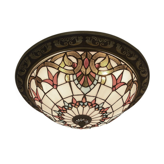 Victorian Stained Glass Half Globe Ceiling Light for Bedroom - Beige, 16"/19.5", 4 Lights, Flush Mount Fixture
