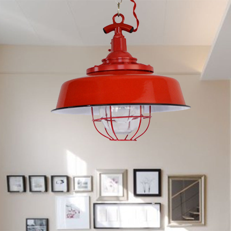Industrial Metal 1-Light Red Hanging Pendant Light For Barn Shade Restaurant With Wire And Chain