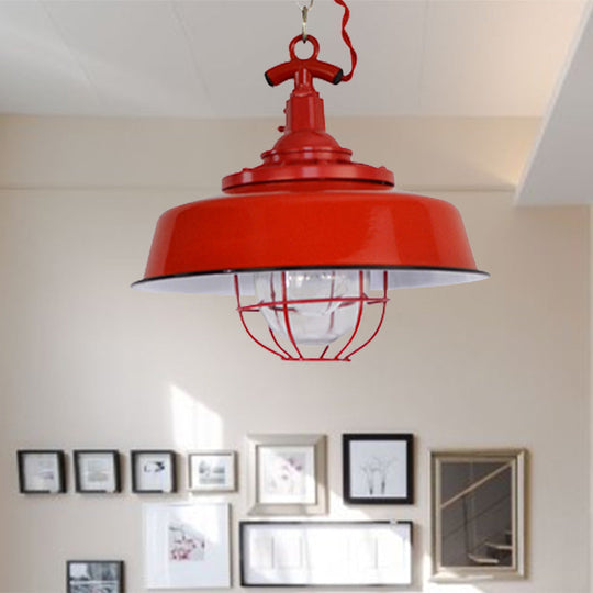 Industrial Metal 1-Light Red Hanging Pendant Light For Barn Shade Restaurant With Wire And Chain