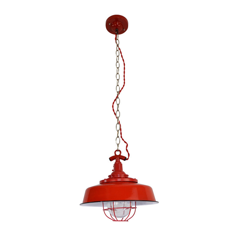 Industrial Metal 1-Light Red Hanging Pendant Light For Barn Shade Restaurant With Wire And Chain