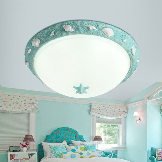 Opal Glass Girls Bedroom Dome Ceiling Fixture - Modern & Stylish Green Flush Mount Light