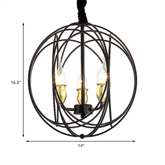 Luminaire à bougie industriel en métal, éclairage suspendu noir avec cage à boule - 14"/19" de large, option 3/6 lumières pour salle à manger