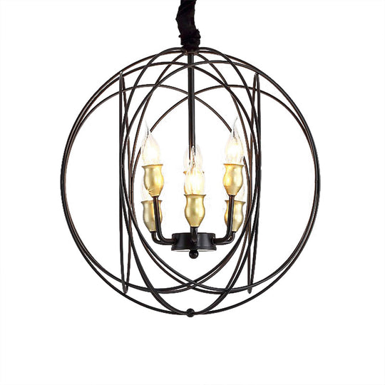 Luminaire à bougie industriel en métal, éclairage suspendu noir avec cage à boule - 14"/19" de large, option 3/6 lumières pour salle à manger