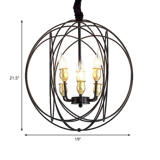 Luminaire à bougie industriel en métal, éclairage suspendu noir avec cage à boule - 14"/19" de large, option 3/6 lumières pour salle à manger