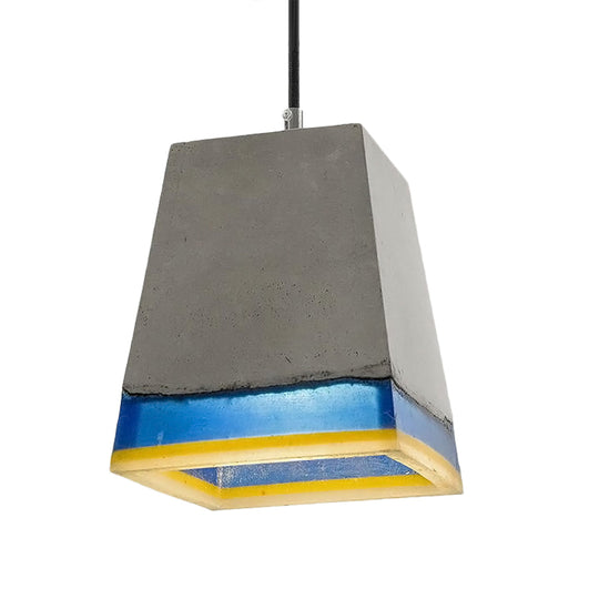 Suspension pyramidale moderne en ciment gris - Luminaire suspendu à 1 lampe pour salon