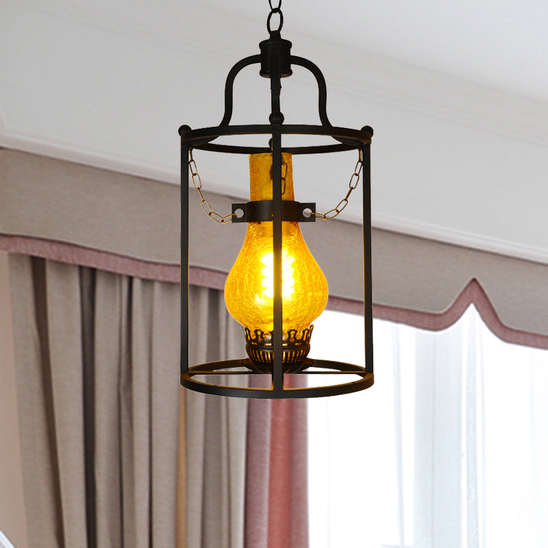 Black Metal Cage Pendant Light - Vintage Industrial Kitchen Dining Lamp