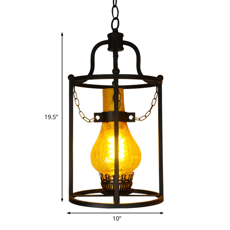Vintage Metal Pendant Light with Black Cylinder Cage Shade - 1-Light Dining Room Hanging Lamp