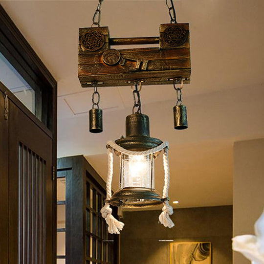 Brass Nautical Metal Lantern Pendant Light with Rope - Indoor Hanging Fixture