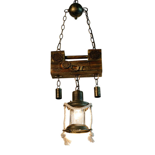 Brass Nautical Metal Lantern Pendant Light with Rope - Indoor Hanging Fixture