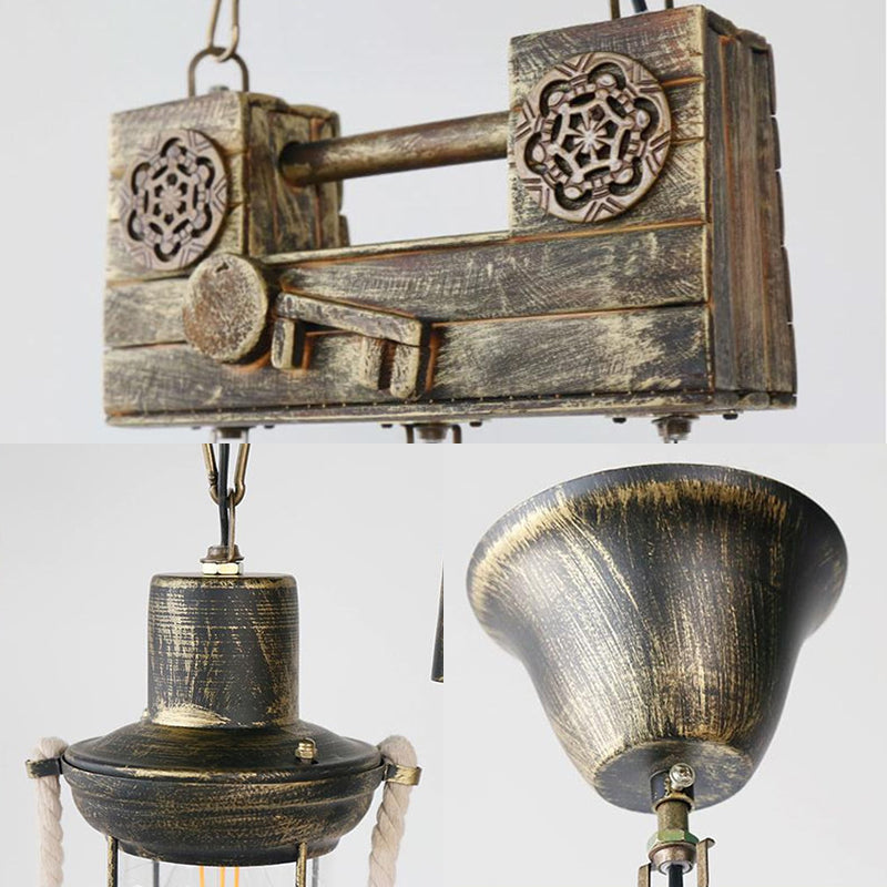 Brass Metal Lantern Pendant Light - Nautical Single Indoor Hanging Fixture With Rope