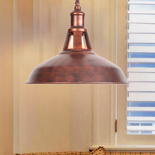 Wrought Iron Rust Pendant Lamp Barn 1-Light Retro Suspension Light for Living Room - 12"/16" Wide