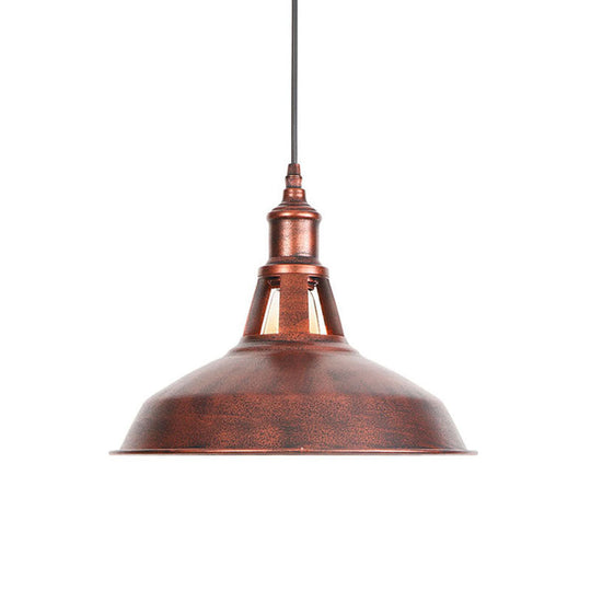 Wrought Iron Rust Pendant Lamp Barn 1-Light Retro Suspension Light for Living Room - 12"/16" Wide