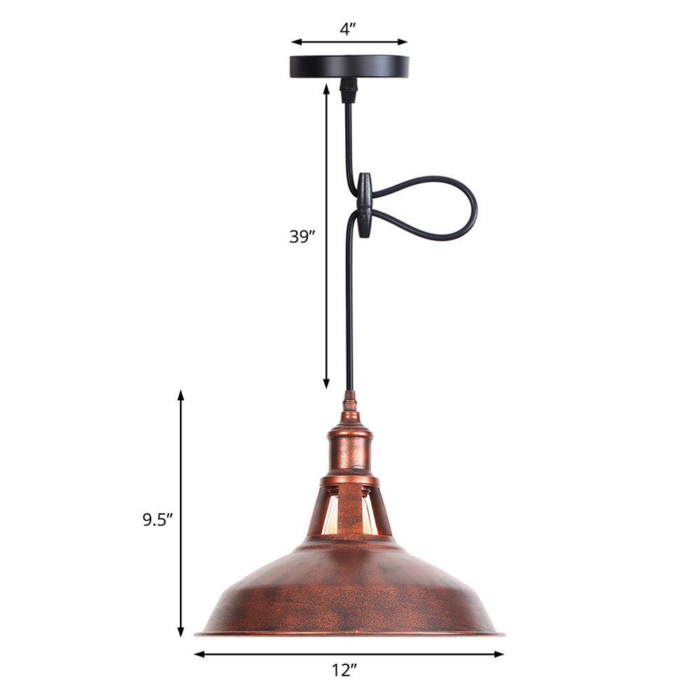 Wrought Iron Rust Pendant Lamp Barn 1-Light Retro Suspension Light for Living Room - 12"/16" Wide