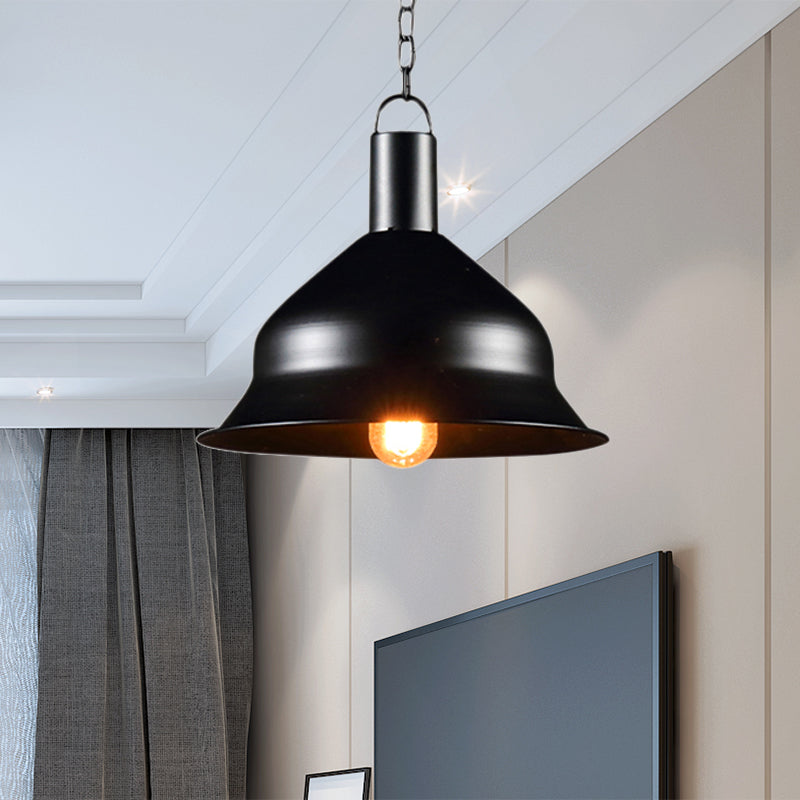 Industrial Metal Pendant Light Kit - Barn Dining Room - 1 Light - Black/Red/Yellow