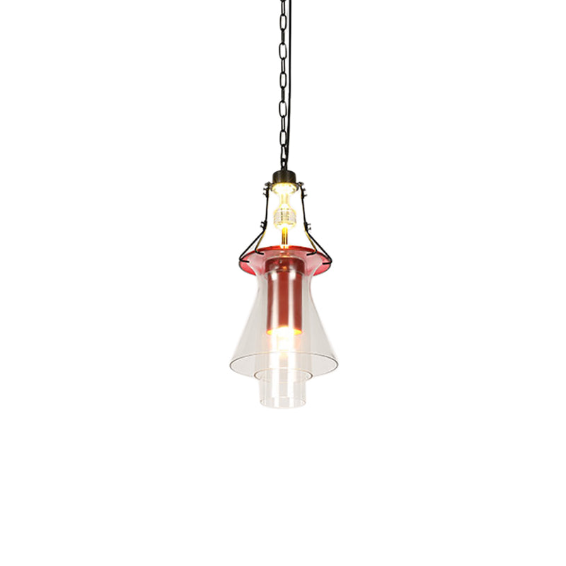 Industrial Red Glass Pendant Lighting Fixture, 1 Light Cylinder/Cone Hanging Ceiling Light, 12"/19.5