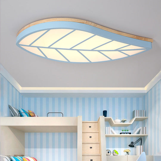 Modern Flush Mount Leaf Ceiling Lamp for Child's Bedroom with Undertint Finish