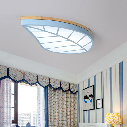 Modern Flush Mount Leaf Ceiling Lamp for Child's Bedroom with Undertint Finish