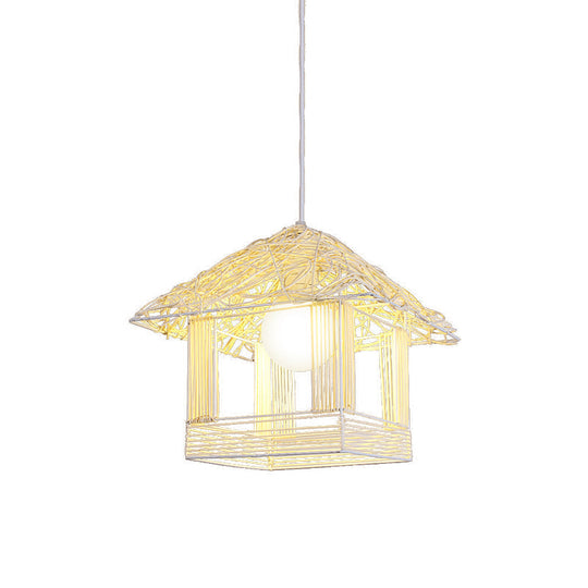 Suspended White Metal Pendant Light: Creative 1-Head Design For Restaurants