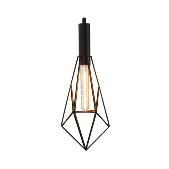 Iron Diamond-Shaped Pendant Light Antique 1-Light Dining Room Hanging Fixture