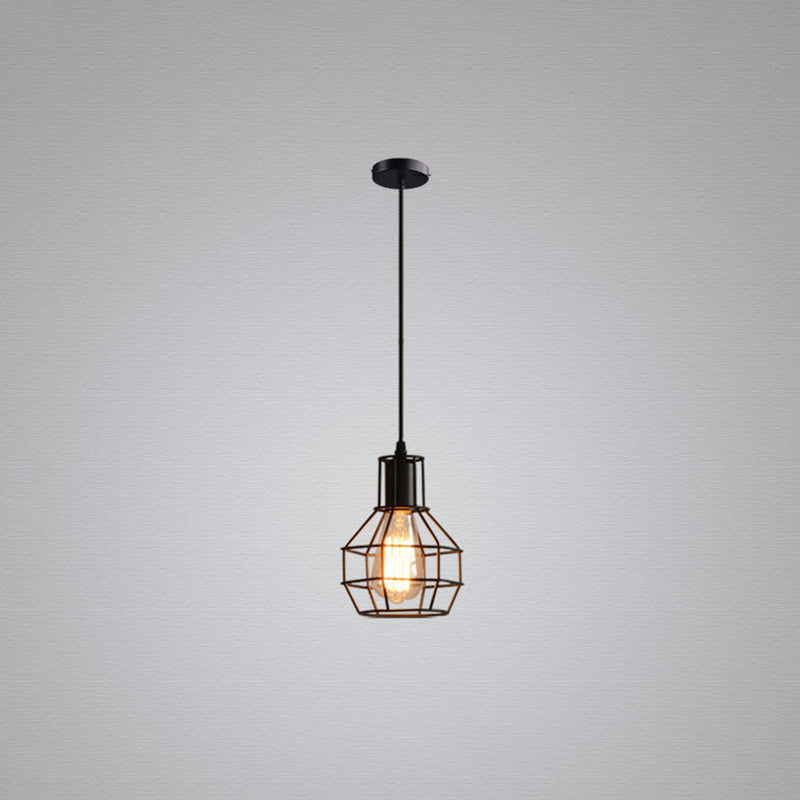 Sleek Black Iron Cage Hanging Light - Minimalistic Dining Room Pendant Fixture (1-Bulb)