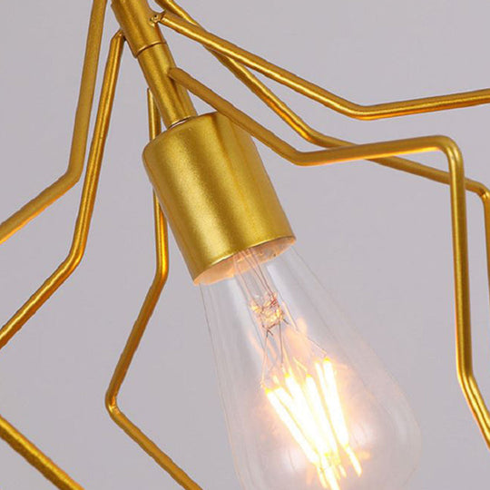 Antique Gold Star Cage Pendant Light - Elegant 1-Light Fixture For Dining Room