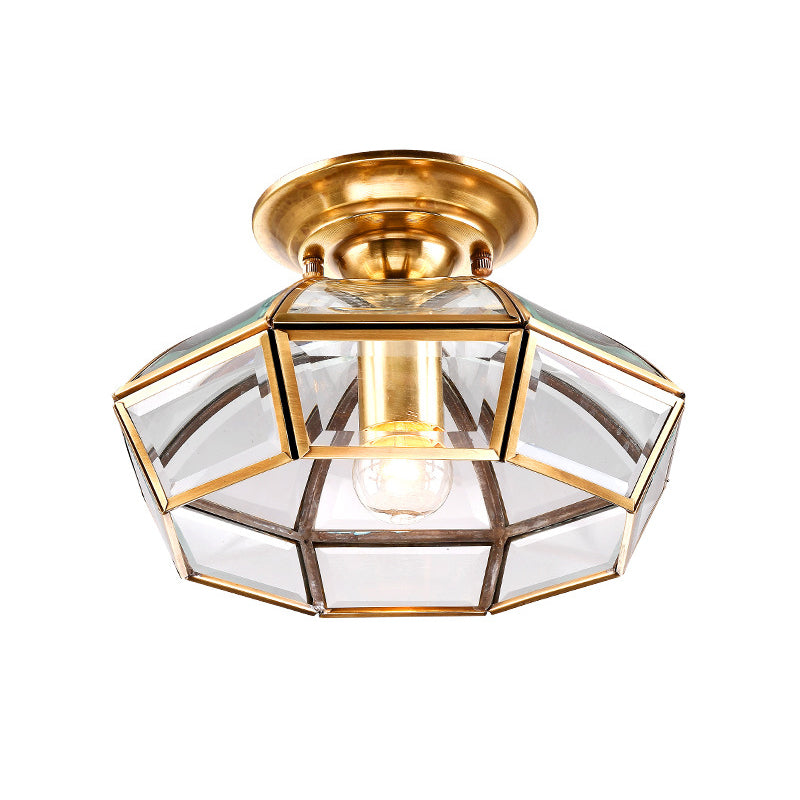 Brass Semi Flush Mount Clear Glass Ceiling Light For Living Room