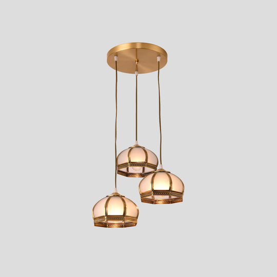 Dome Shaped Metallic Gold Semi Flush Mount With Opal Glass Shade For Dining Room