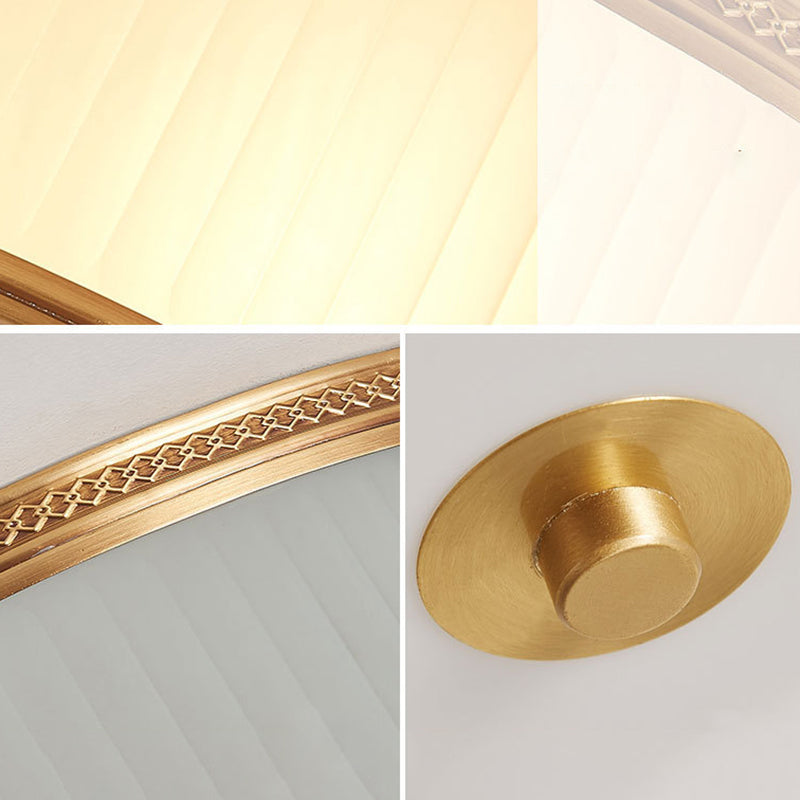 Vintage Cream Glass Flush Mount Ceiling Light with Drum Shape - Gold Accent for Living Room