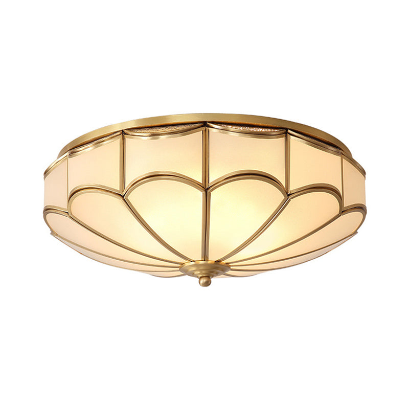 Minimalist Gold Dome Flush Mount Ceiling Light with Cream Glass - Ideal for Bedroom Lighting