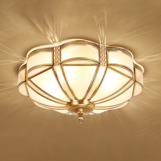 Scalloped Bedroom Flush Mount Light: Classic Frost Glass & Gold Semi Chandelier