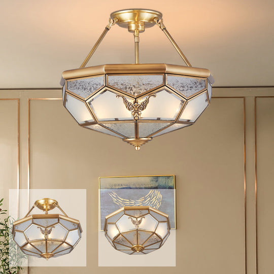 Sleek Gold Bowl-Shaped Metal Semi Flush Chandelier Ceiling Light - Simplicity meets Elegance for Corridors