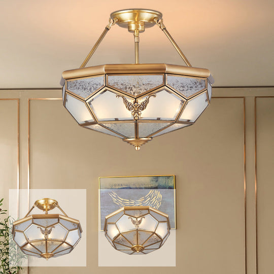 Sleek Gold Bowl-Shaped Metal Semi Flush Chandelier Ceiling Light - Simplicity meets Elegance for Corridors