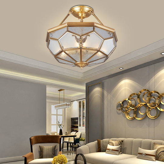 Sleek Gold Bowl-Shaped Metal Semi Flush Chandelier Ceiling Light - Simplicity meets Elegance for Corridors