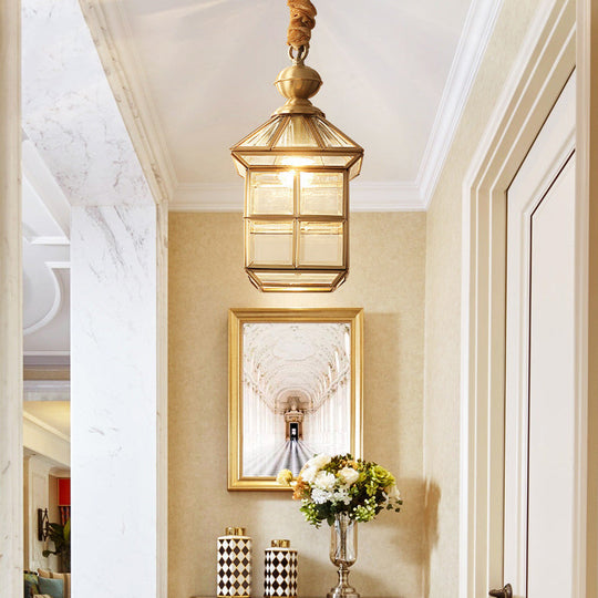 Gold House Shaped Glass Pendant Light For Corridor