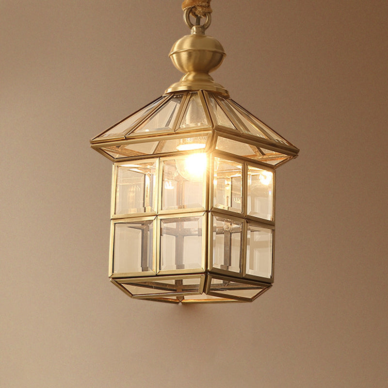 Gold House Shaped Glass Pendant Light For Corridor