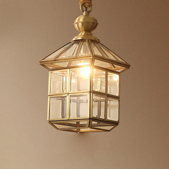 Gold House Shaped Glass Pendant Light For Corridor