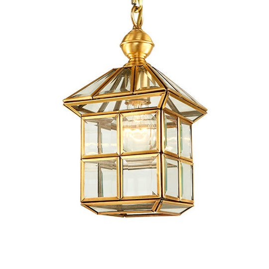 Gold House Shaped Glass Pendant Light For Corridor