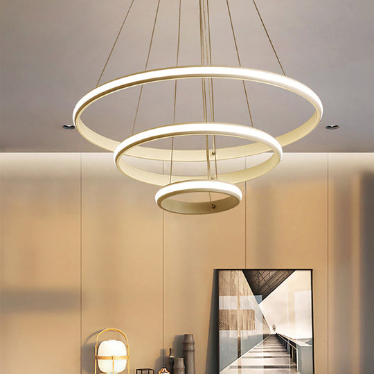 Modern Tiered Circle Chandelier In White - Led Hanging Light For Living Room / Small