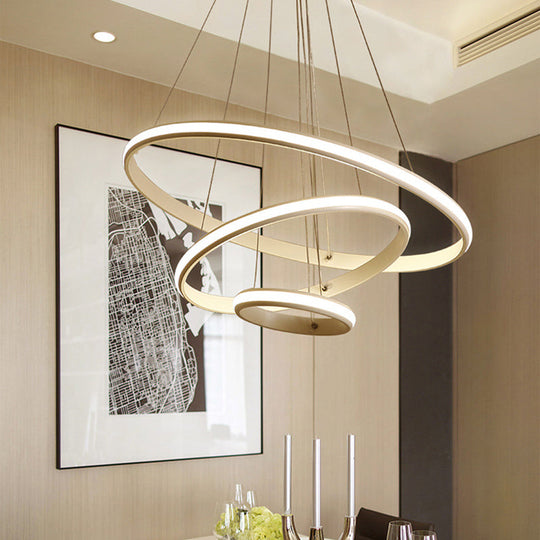 Modern Tiered Circle LED Chandelier Light for Living Room in White