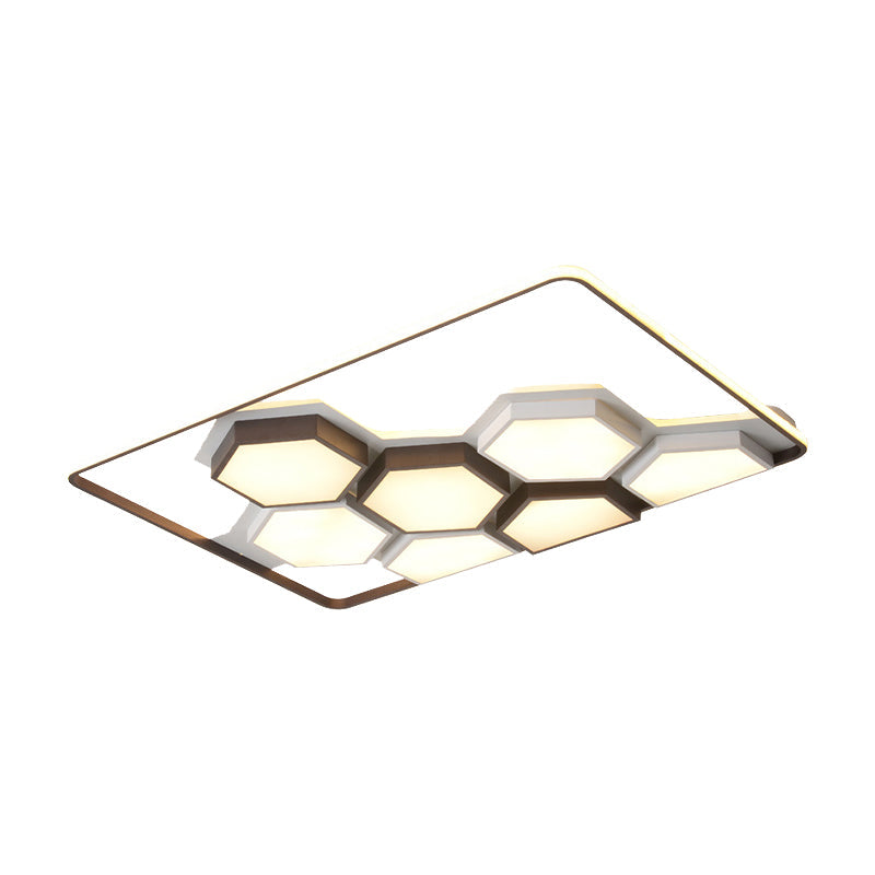 Honeycomb Metal Flush Ceiling Light: Modern Black & White Led Fixture (19.5/35.5) For Living Room