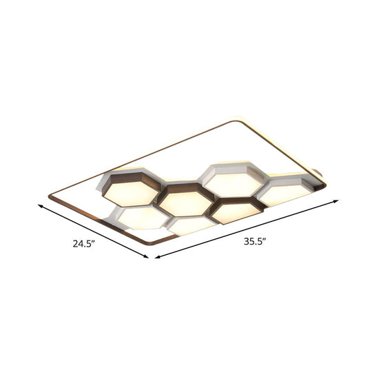 Plafonnier encastré en métal en nid d'abeille : luminaire LED noir et blanc moderne (19,5"/35,5") pour salon