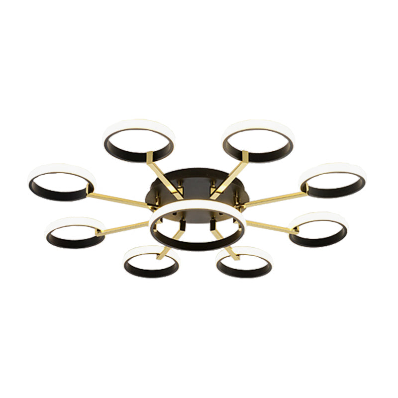 Plafonnier encastré moderne en acrylique Sputnik avec LED intégrée, 7/9 lumières, noir pour salon