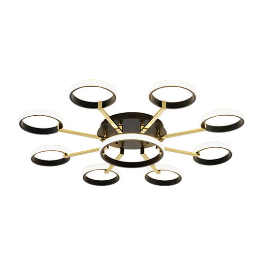 Plafonnier encastré moderne en acrylique Sputnik avec LED intégrée, 7/9 lumières, noir pour salon